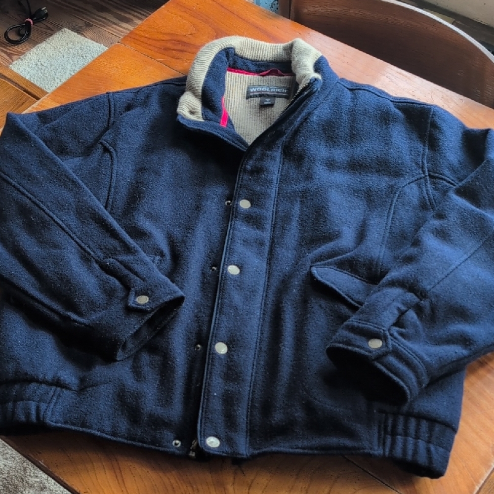Woolrich Navy Bomber Jacket with Gray Accents